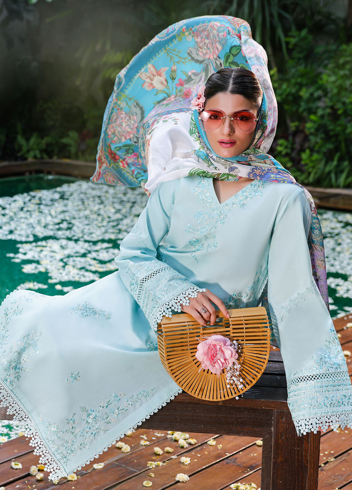 Sahane | Lovent Embroidered Pret 25 | ME23004 Celeste L Ice Blue Lawn