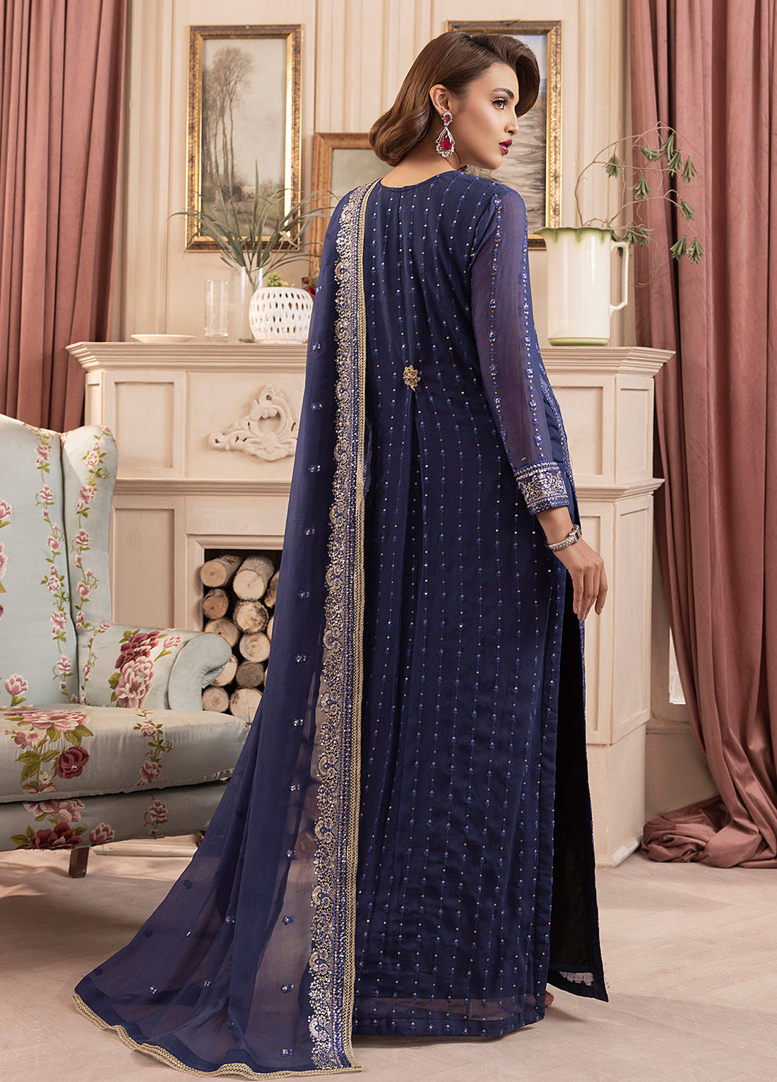 Sahane | Elyssa Festive Chiffon | CT-19002 Elle - ELYSSA XS Navy Blue Chiffon