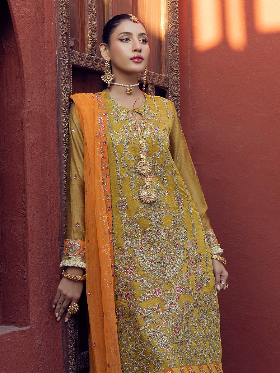 Salitex | Signature Festive Chiffon | SUNW6JI023UT L Mustard Khaddi Net