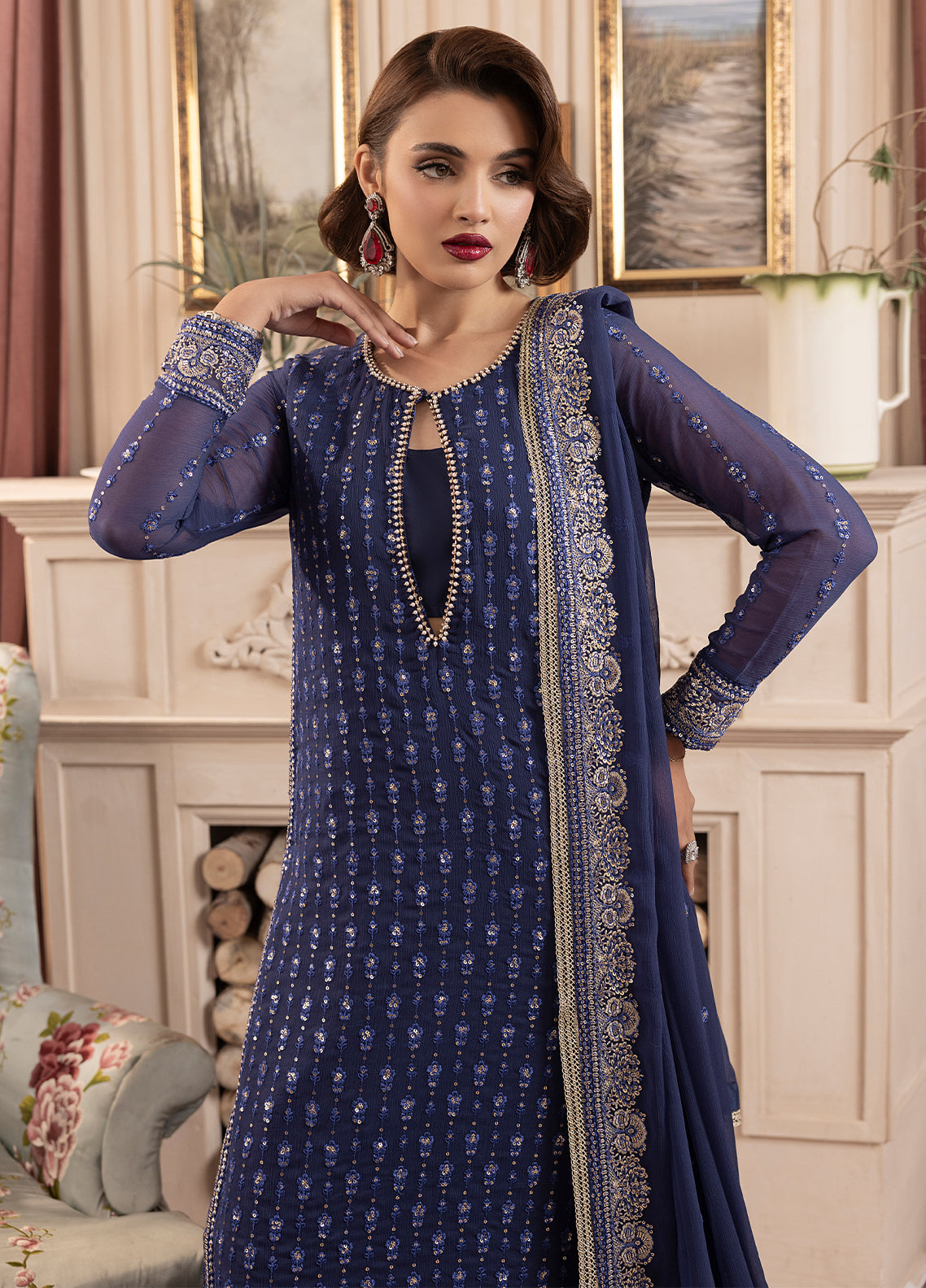 Sahane | Elyssa Festive Chiffon | CT-19002 Elle - ELYSSA M Navy Blue Chiffon