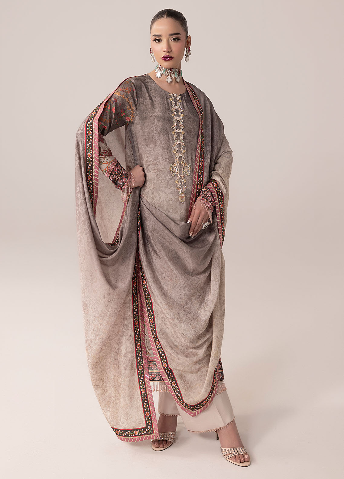 Sahane | Suay Silk Handwork Edit | CT-15008 CLARA - SUAY Custom Size Gray Silk