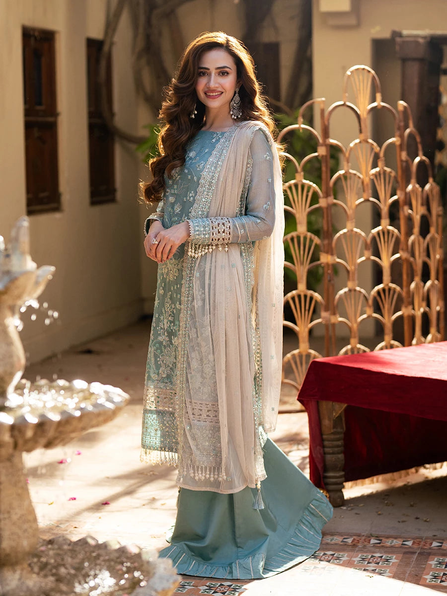 Salitex | Signature Festive Chiffon | SUNW6JI043UT L Light Blue Gray Khaddi Net