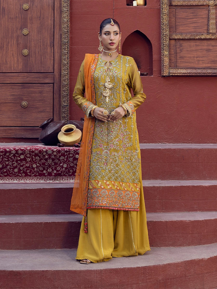 Salitex | Signature Festive Chiffon | SUNW6JI023UT XS Mustard Khaddi Net