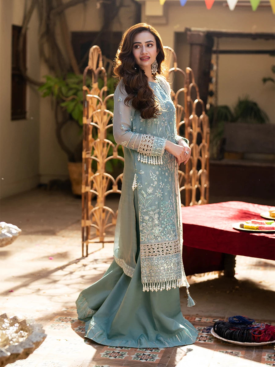 Salitex | Signature Festive Chiffon | SUNW6JI043UT XL Light Blue Gray Khaddi Net