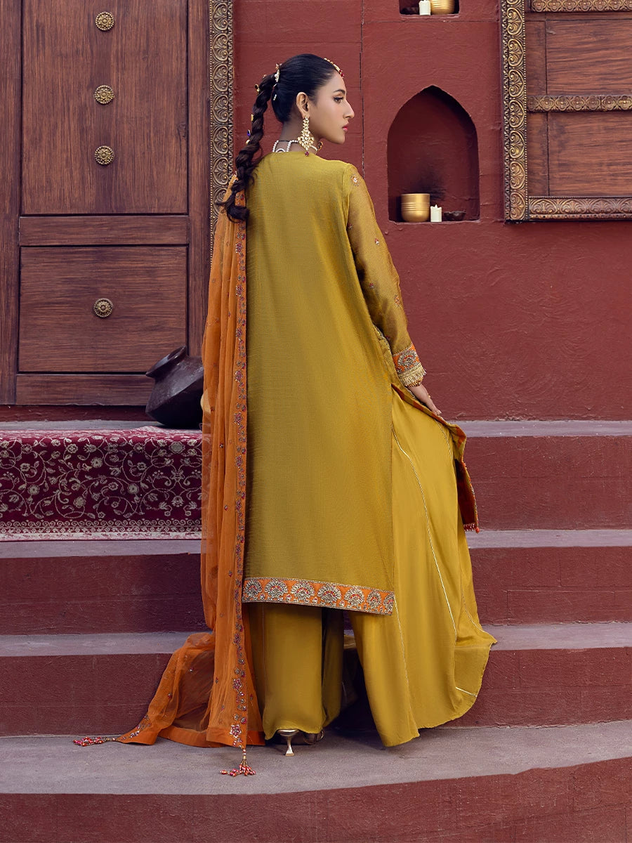 Salitex | Signature Festive Chiffon | SUNW6JI023UT XS Mustard Khaddi Net