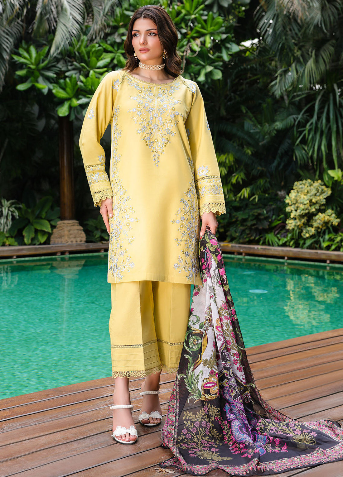 Sahane | Lovent Embroidered Pret 25 | ME23006 Corina XS Lime Yellow Lawn