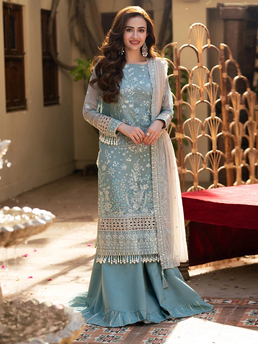 Salitex | Signature Festive Chiffon | SUNW6JI043UT XS Light Blue Gray Khaddi Net