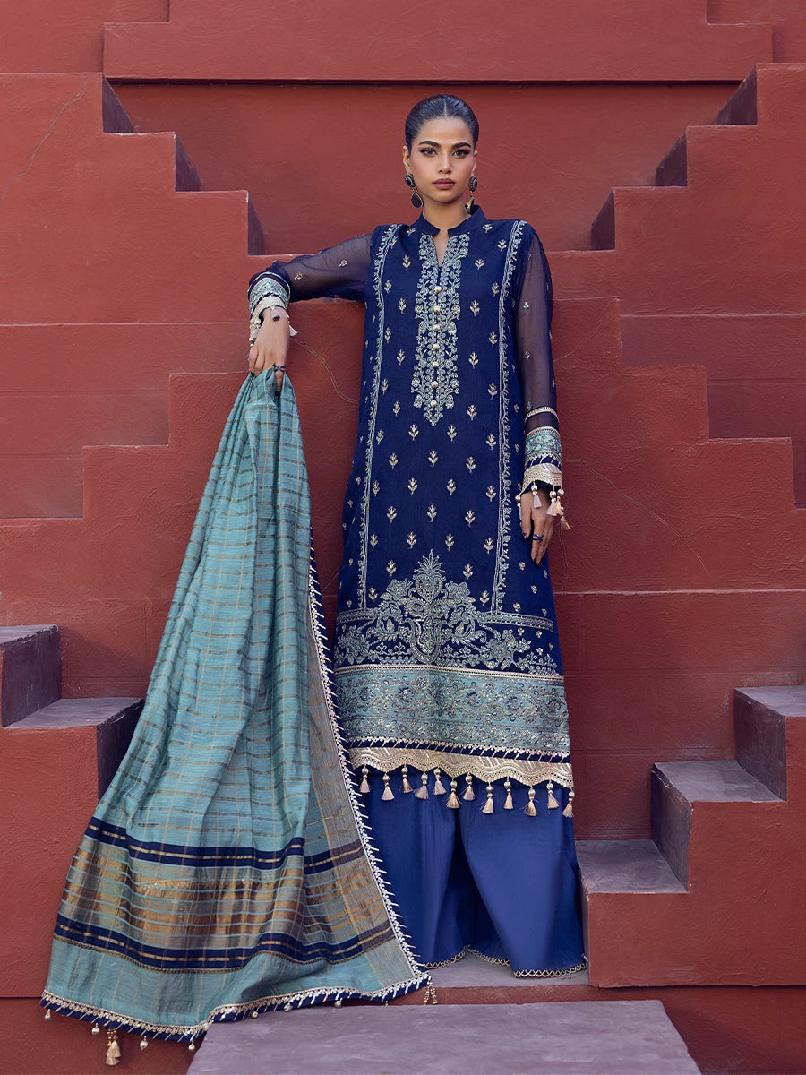 Salitex | Signature Festive Chiffon | SUNW6JI018UT L Dark Blue Khaddi Net