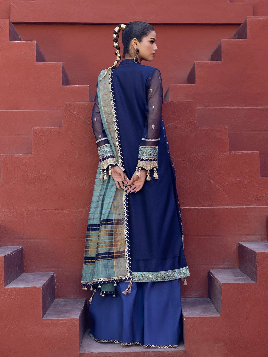 Salitex | Signature Festive Chiffon | SUNW6JI018UT XL Dark Blue Khaddi Net