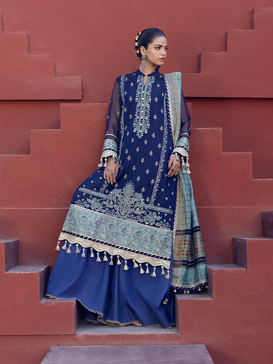 Salitex | Signature Festive Chiffon | SUNW6JI018UT Custom Size Dark Blue Khaddi Net