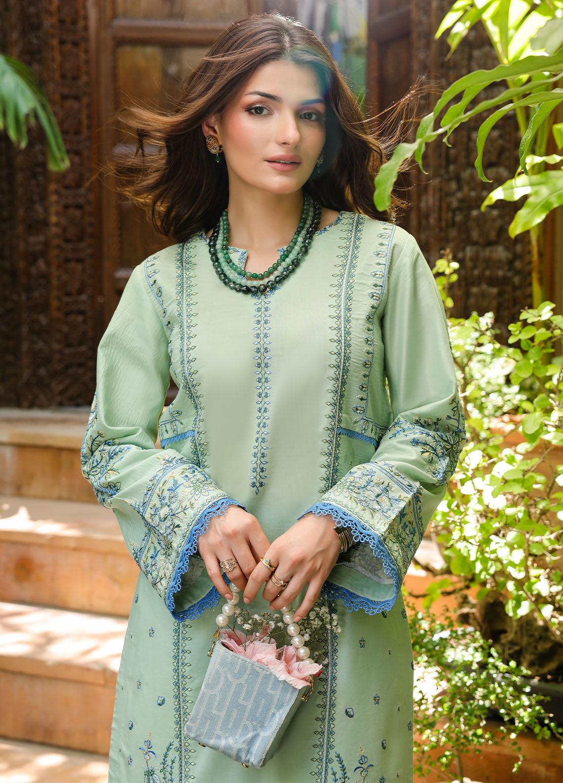 Sahane | Lovent Embroidered Pret 25 | ME23003 Zoe L Sea Green Lawn