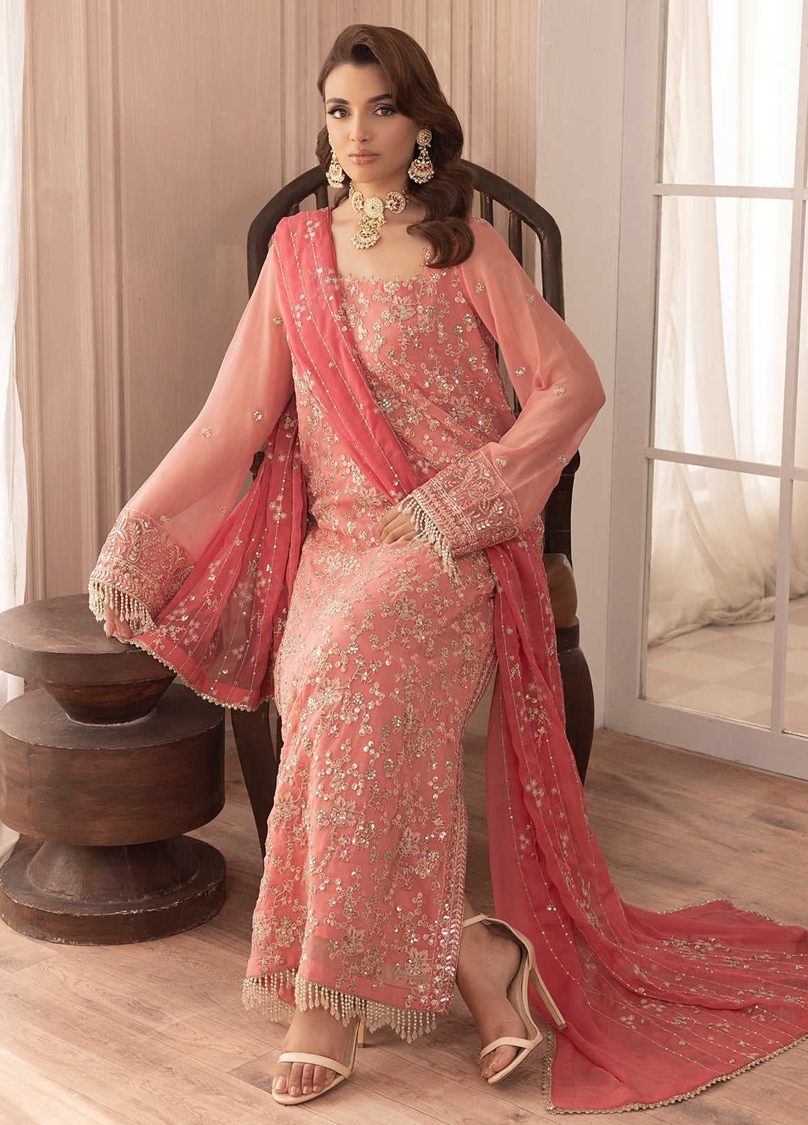 Sahane | Elyssa Festive Chiffon | CT-19003 Rosa - ELYSSA Custom Size Salmon Pink Chiffon