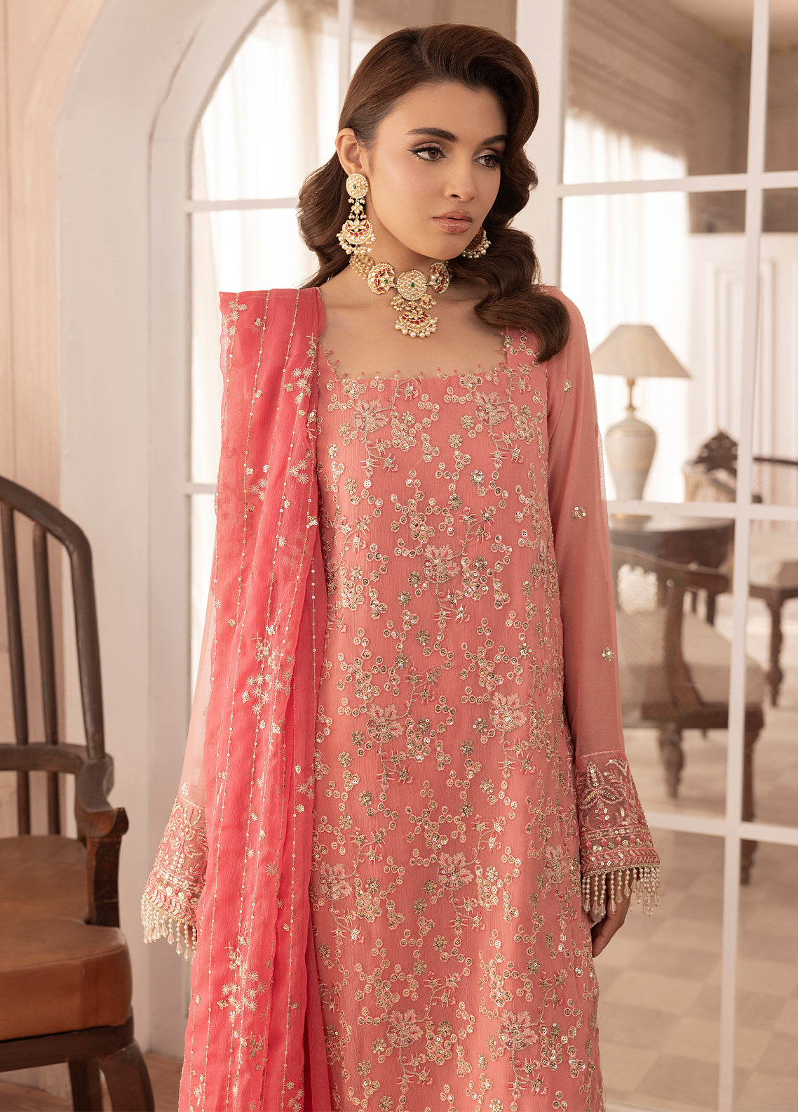Sahane | Elyssa Festive Chiffon | CT-19003 Rosa - ELYSSA M Salmon Pink Chiffon