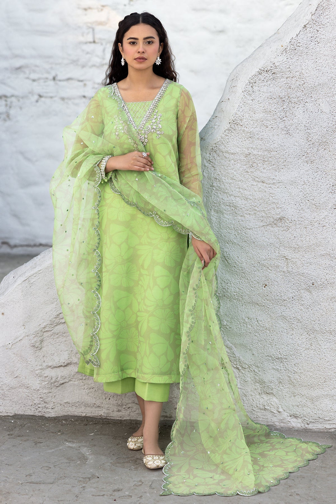 Charizma | Festive Pret | CMA-5-022 S Parrot Green Organza
