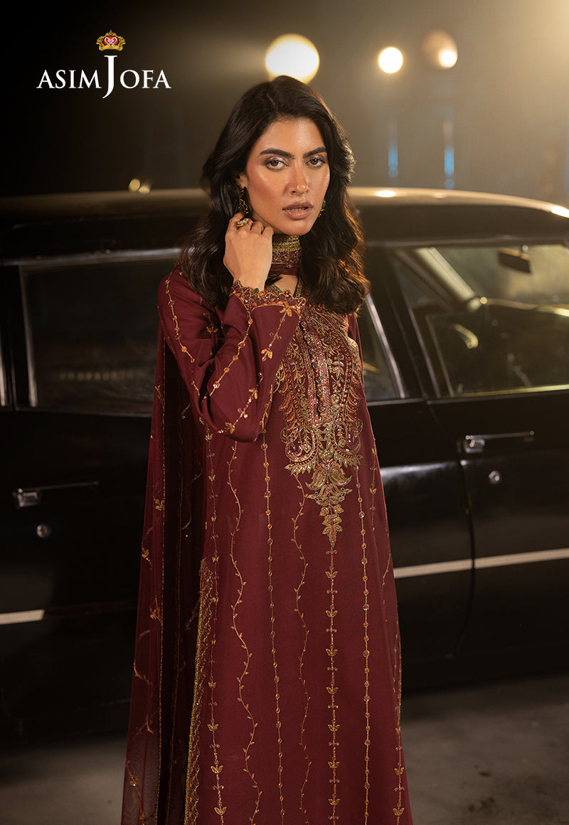 Asim Jofa | Luxury Festive Rejoice | AJLFF-04 Custom Size Maroon Silk