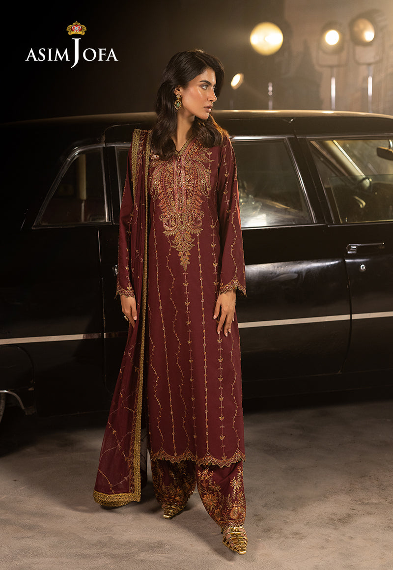 Asim Jofa | Luxury Festive Rejoice | AJLFF-04 XL Maroon Silk