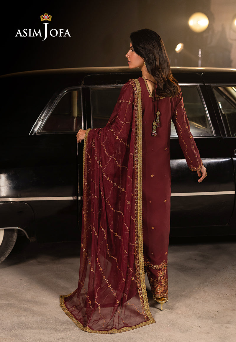 Asim Jofa | Luxury Festive Rejoice | AJLFF-04 XS Maroon Silk