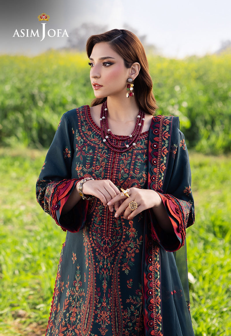 Asim Jofa | Luxury Lawn 25 | AJELL-04 M Dark Teal Green Lawn