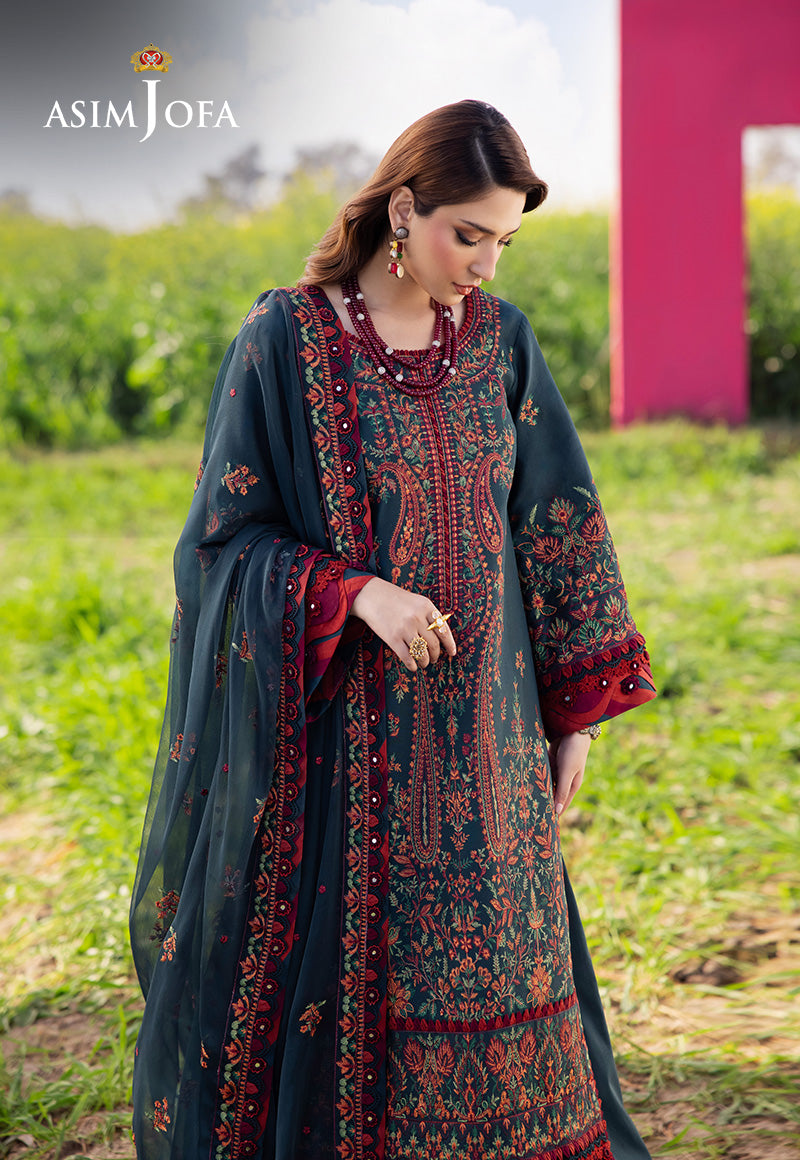 Asim Jofa | Luxury Lawn 25 | AJELL-04 L Dark Teal Green Lawn