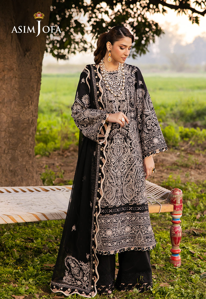 Asim Jofa | Luxury Lawn 25 | AJELL-03 Custom Size Black Lawn
