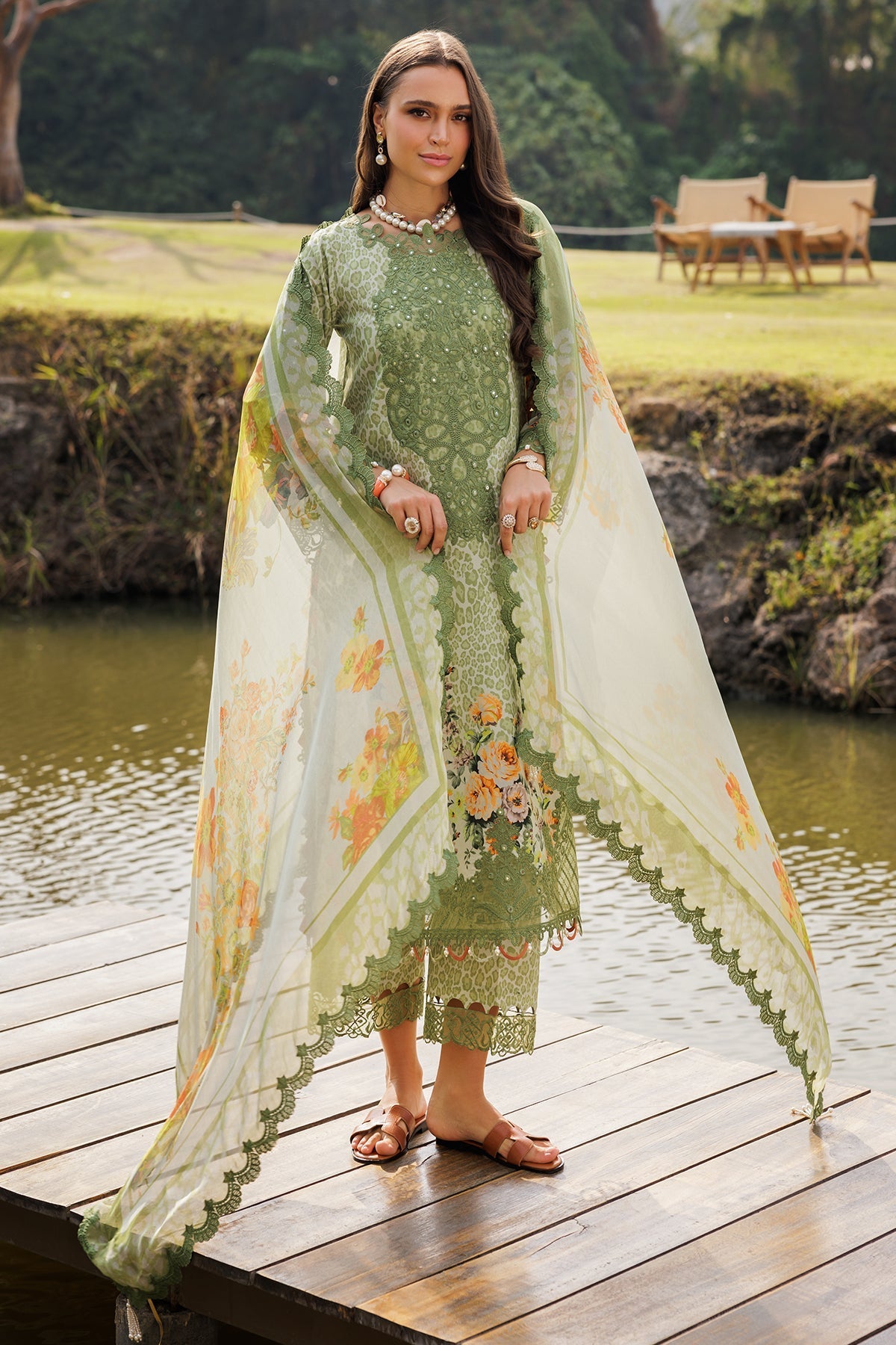 Charizma | Naranji Lawn 25 | CN5-11 L Mint Lawn