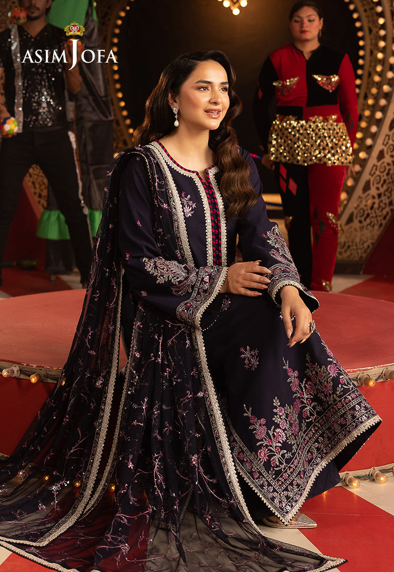 Asim Jofa | Festive Opulence | AJFO-04 Custom Size Navy Blue Silk