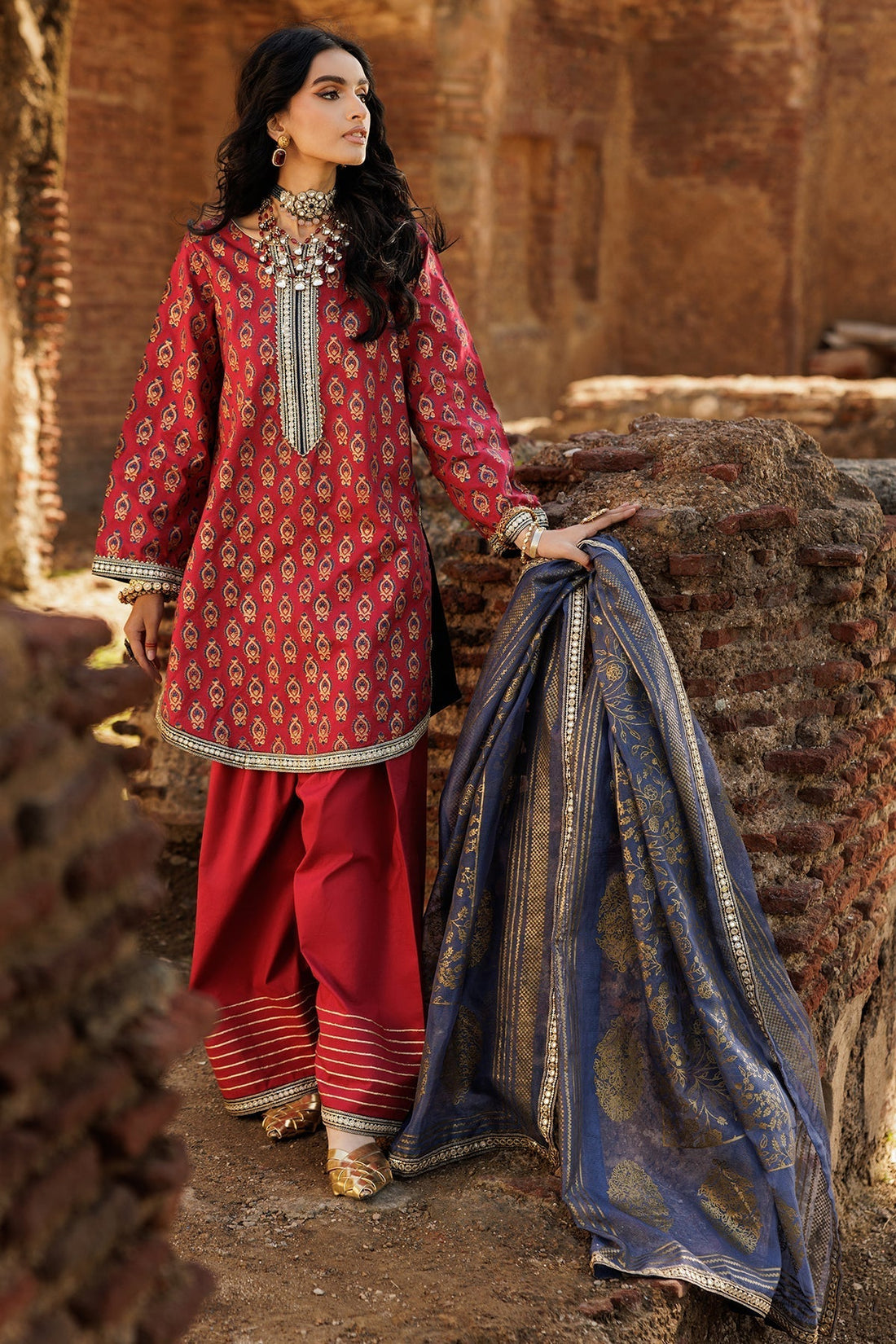 Charizma | Festive Pret | CMA-5-34 S Red Raw Silk