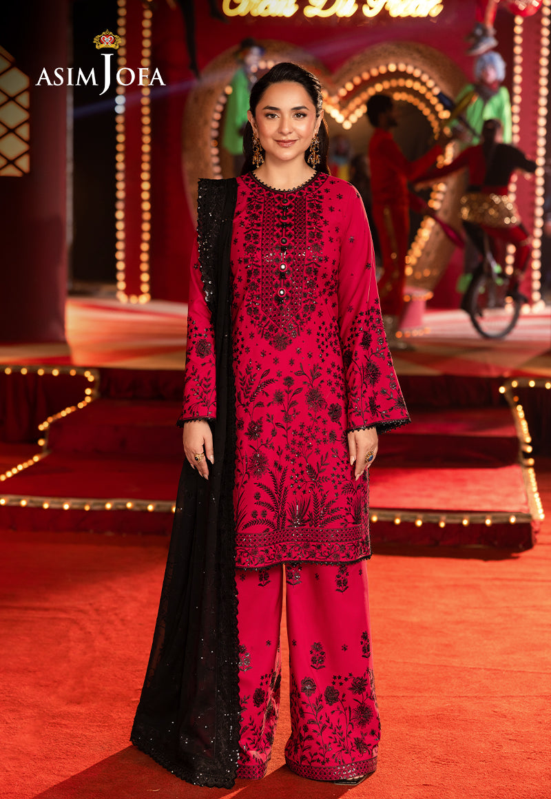 Asim Jofa | Festive Collection 25 | AJLF-11 XL Redish Pink Boski Silk