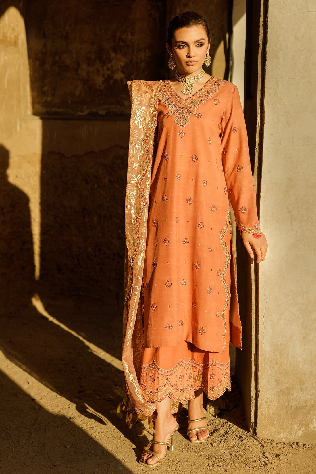 Charizma | Festive Pret | CMA-5-015 S Orange Raw Silk