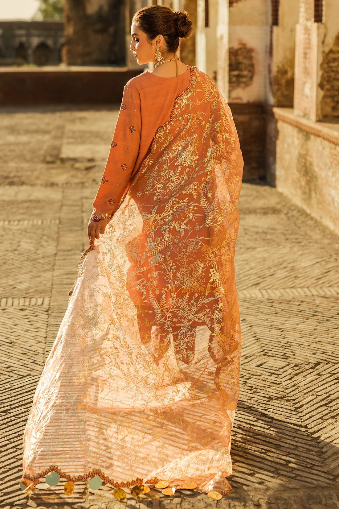 Charizma | Festive Pret | CMA-5-015 S Orange Raw Silk