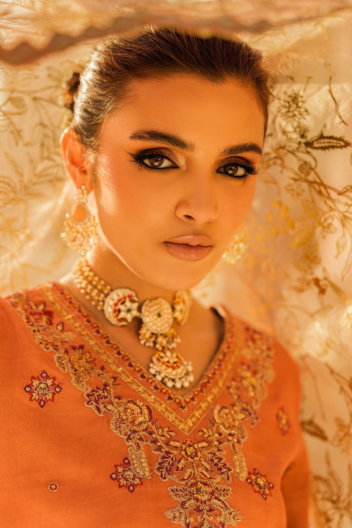 Charizma | Festive Pret | CMA-5-015 L Orange Raw Silk