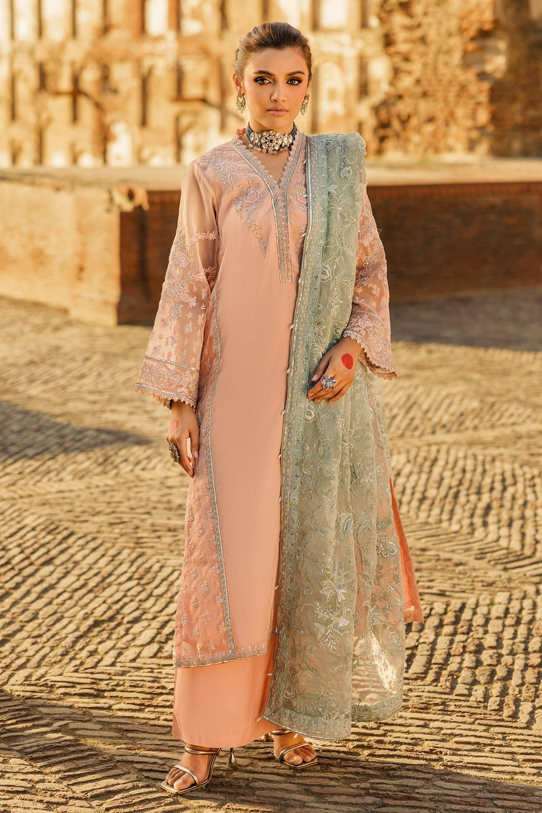Charizma | Festive Pret | CMA-5-037 S Peach Pink Organza
