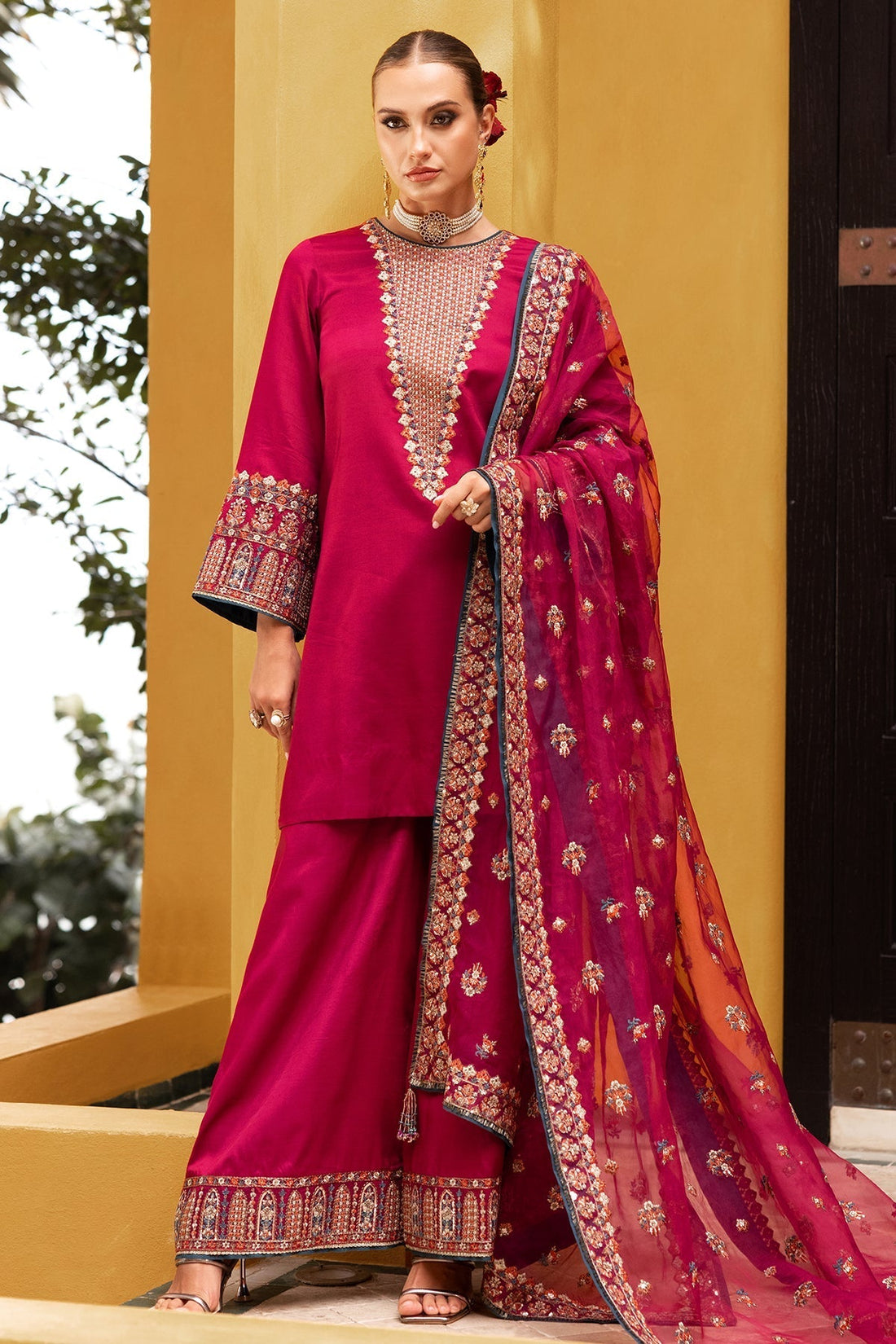Charizma | Festive Pret | CMA-5-131 S Hot Pink Raw Silk