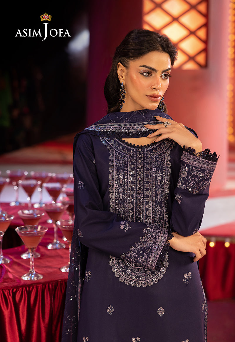 Asim Jofa | Luxury Festive Rejoice | AJLFF-03 Custom Size Navy Blue Silk