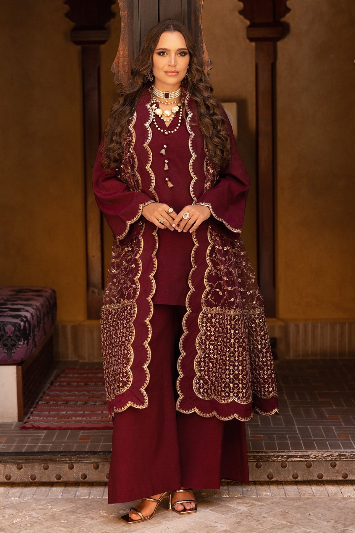 Charizma | Festive Pret | CMA-5-138 S Dark Maroon Raw Silk