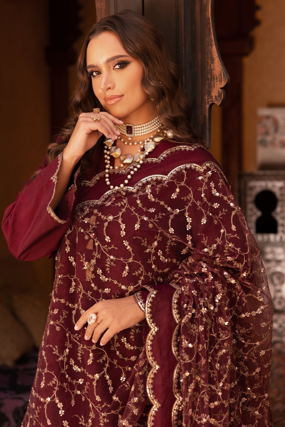 Charizma | Festive Pret | CMA-5-138 L Dark Maroon Raw Silk