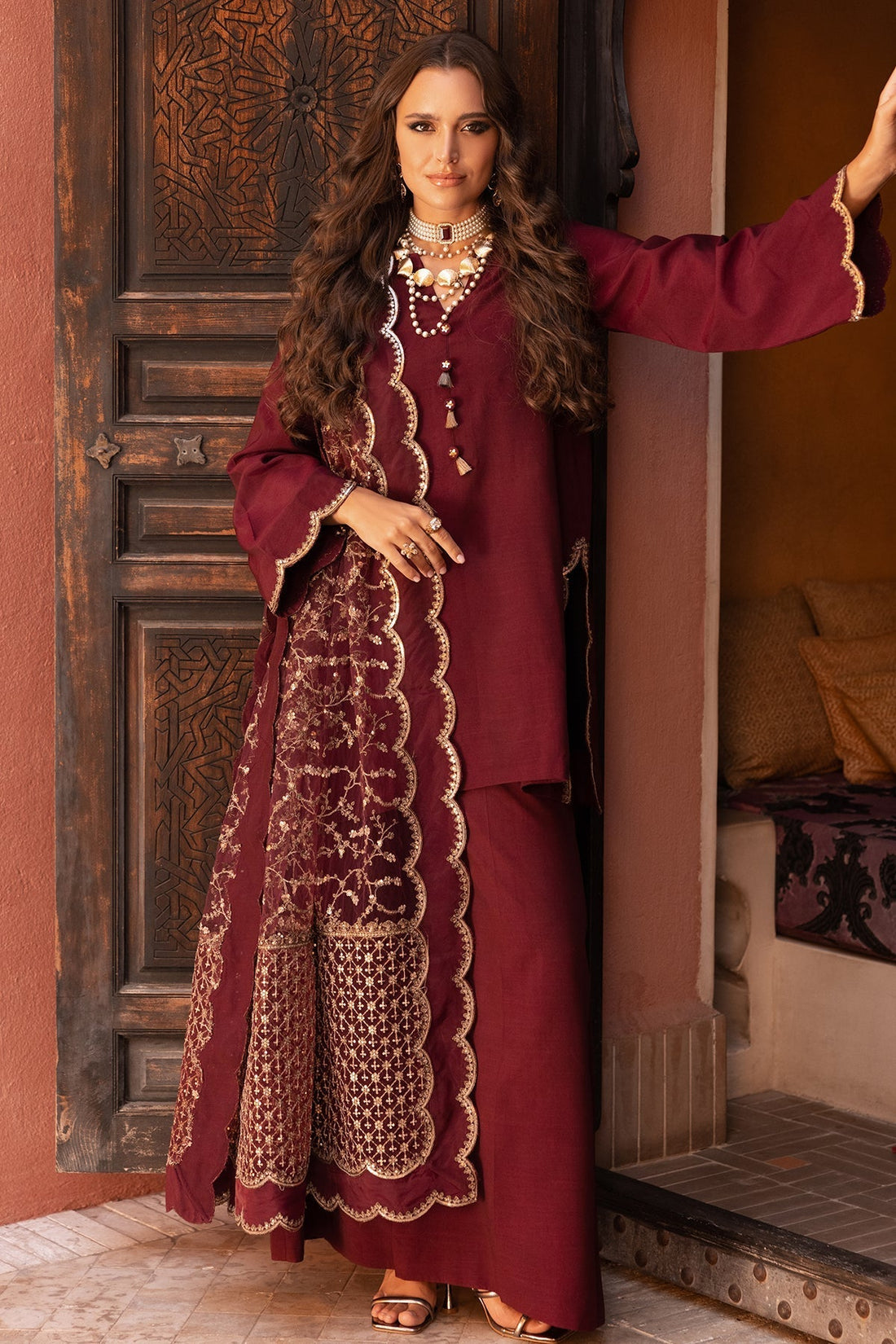 Charizma | Festive Pret | CMA-5-138 S Dark Maroon Raw Silk