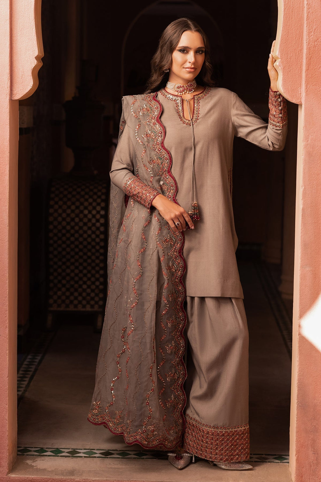 Charizma | Festive Pret | CMA-5-130 S Rosy Brown Raw Silk