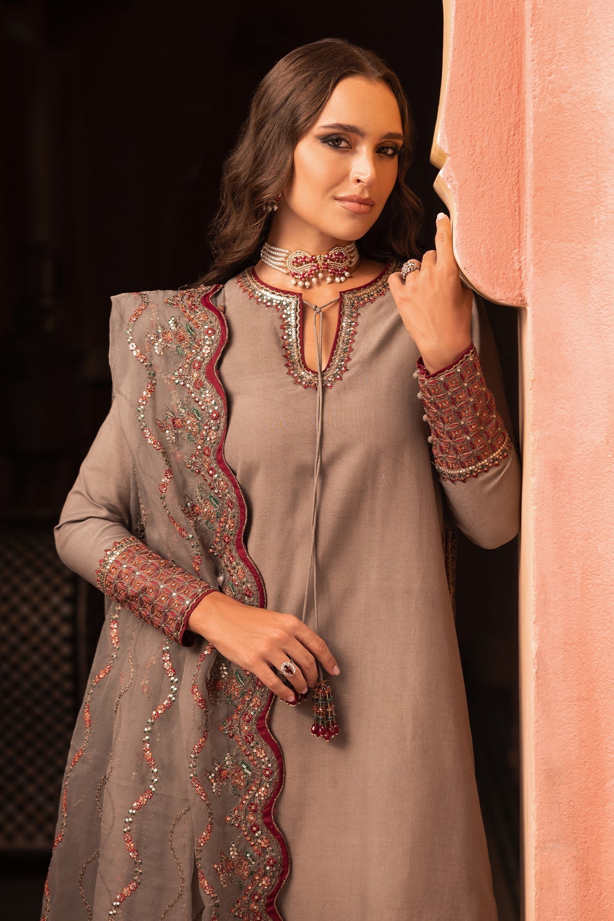 Charizma | Festive Pret | CMA-5-130 L Rosy Brown Raw Silk
