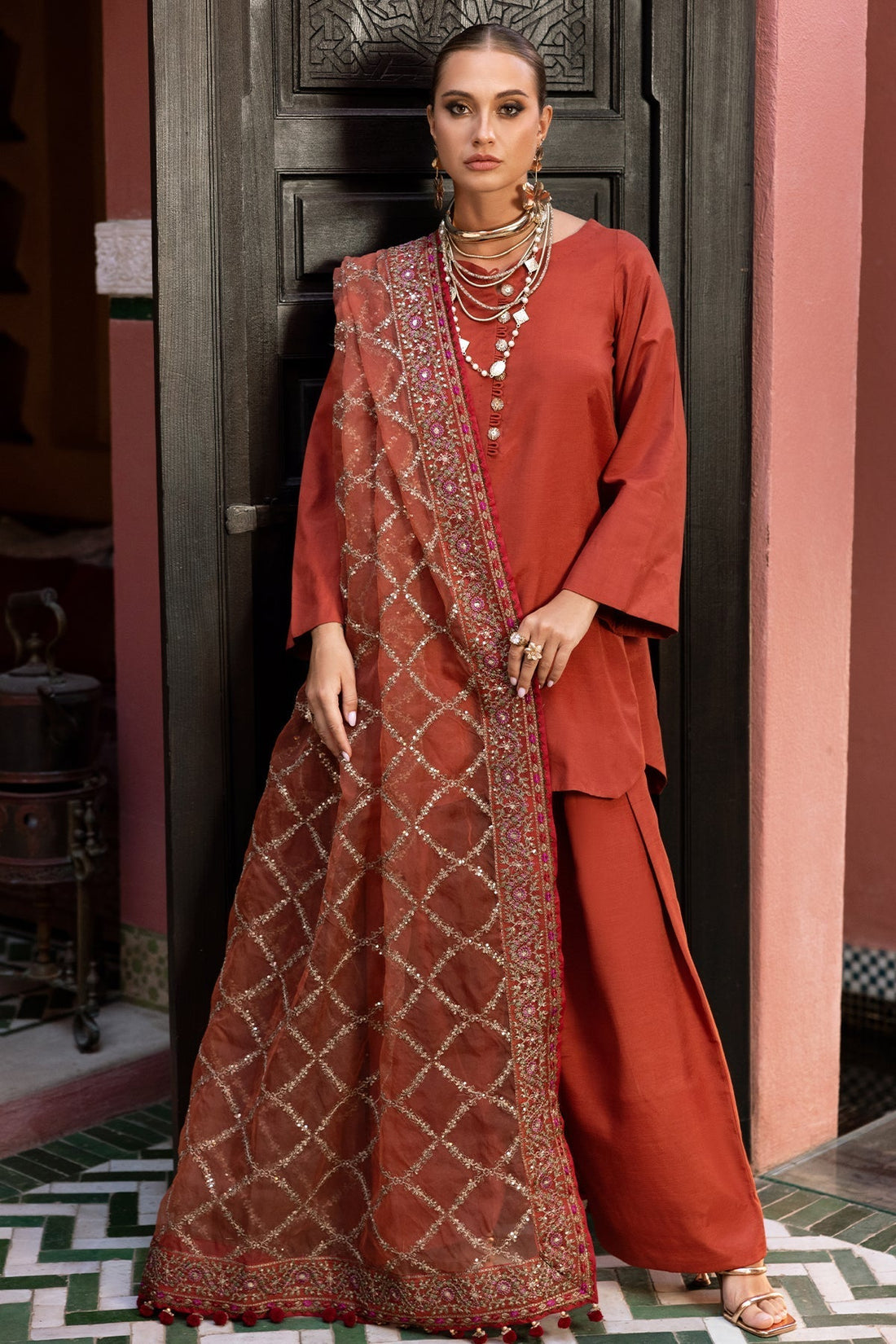 Charizma | Festive Pret | CMA-5-140 S Rust Raw Silk