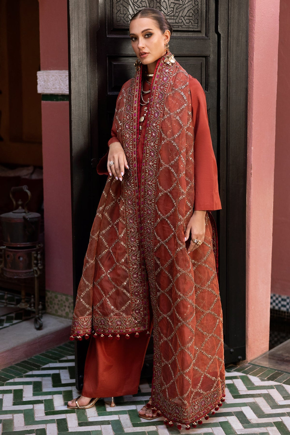 Charizma | Festive Pret | CMA-5-140 S Rust Raw Silk