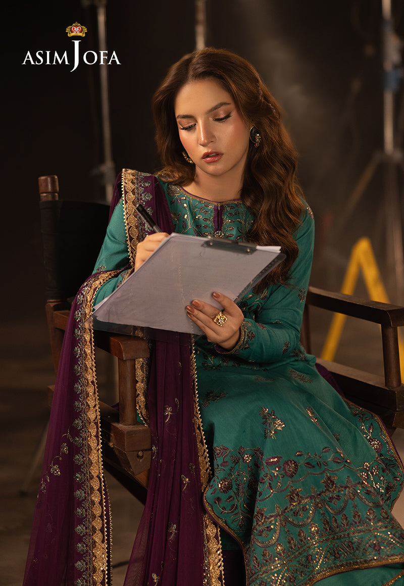 Asim Jofa | Festive Opulence | AJFO-08 Custom Size Sea Green Silk