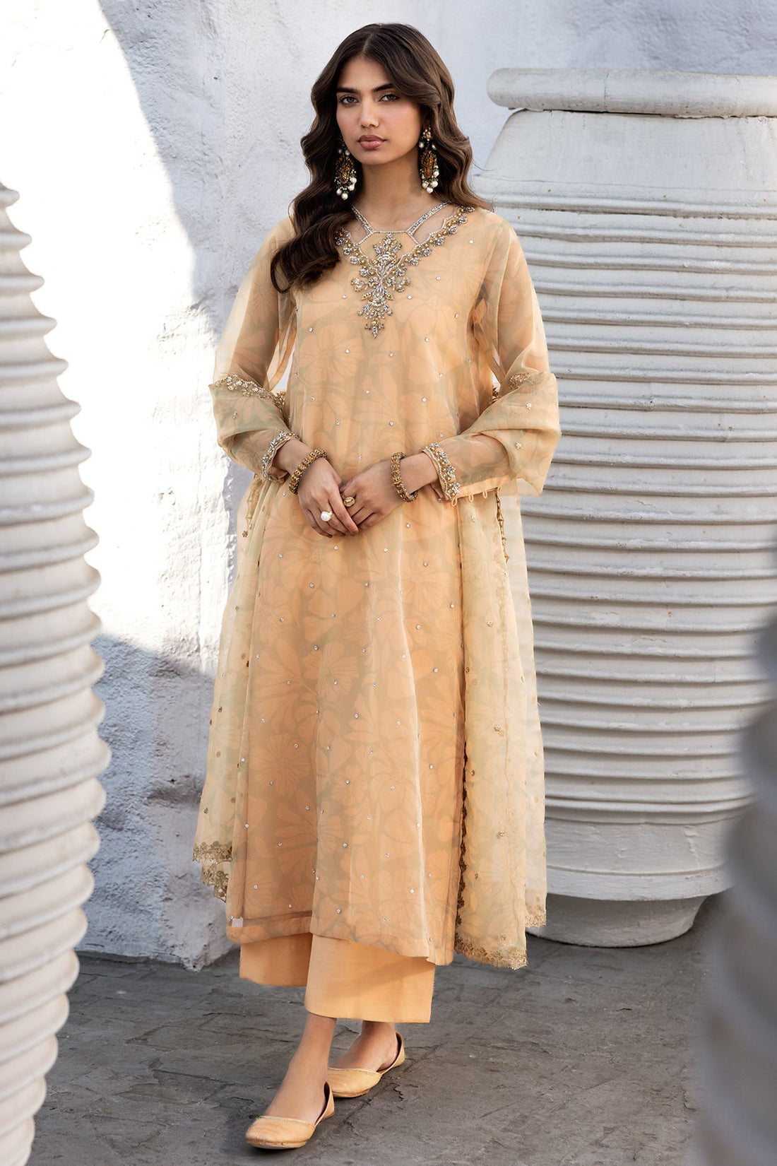 Charizma | Festive Pret | CMA-5-08 S Peach Organza