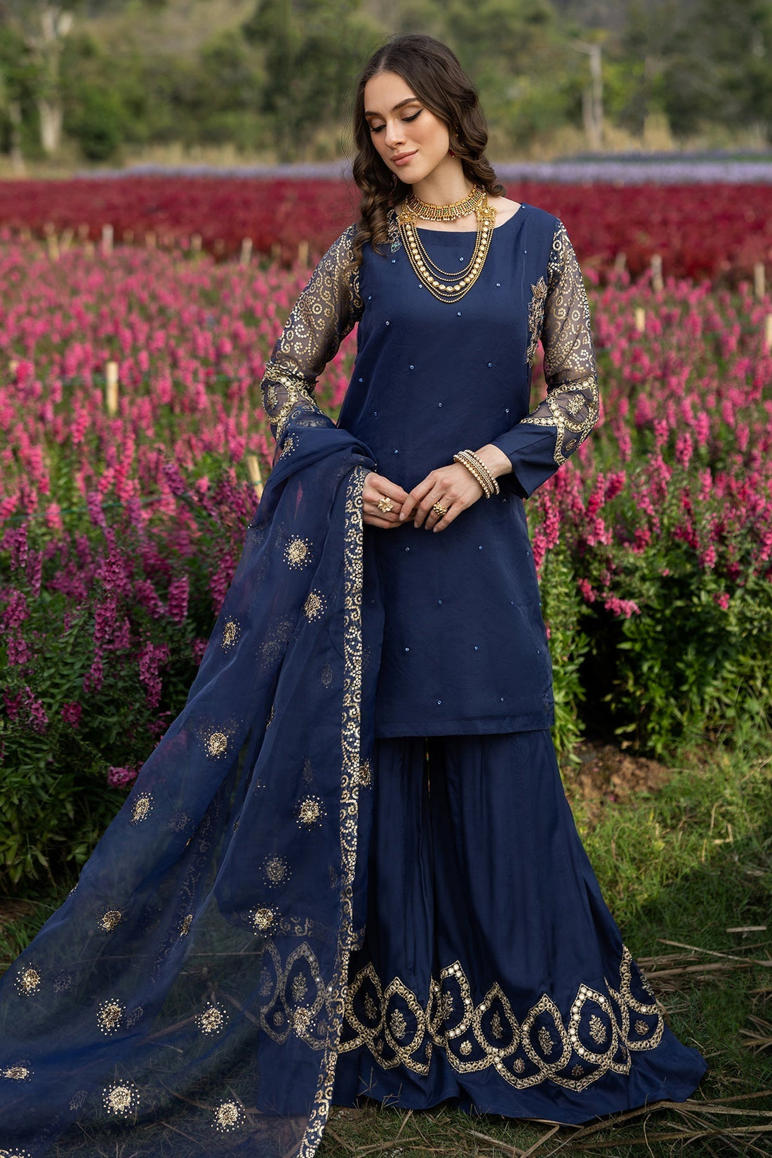 Charizma | Festive Pret | CMA-5-076 S Dark Blue Organza