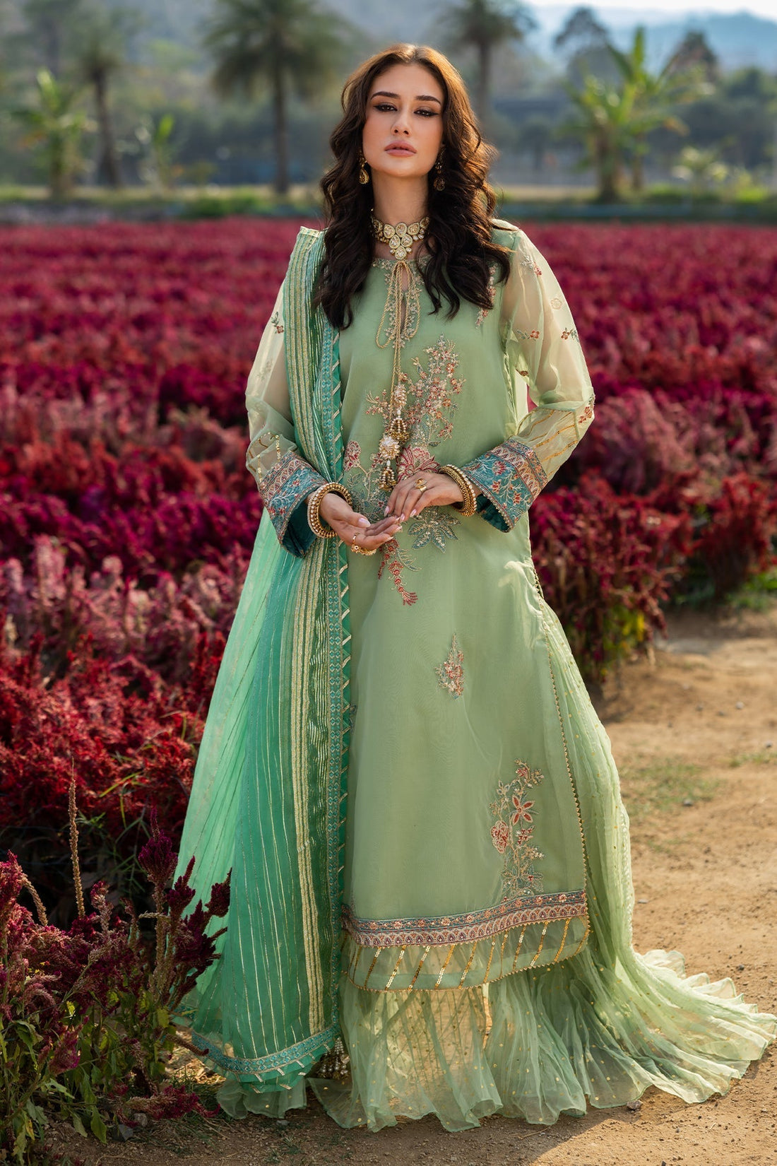 Charizma | Festive Pret | CMA-5-110 S Pistachio Green Organza