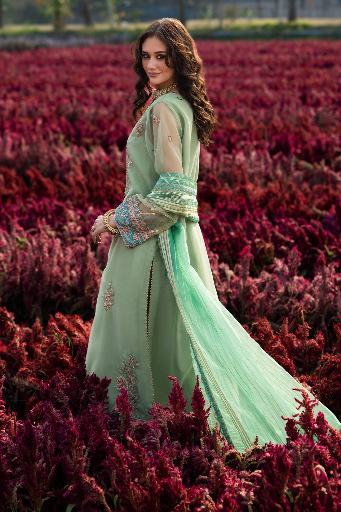 Charizma | Festive Pret | CMA-5-110 S Pistachio Green Organza