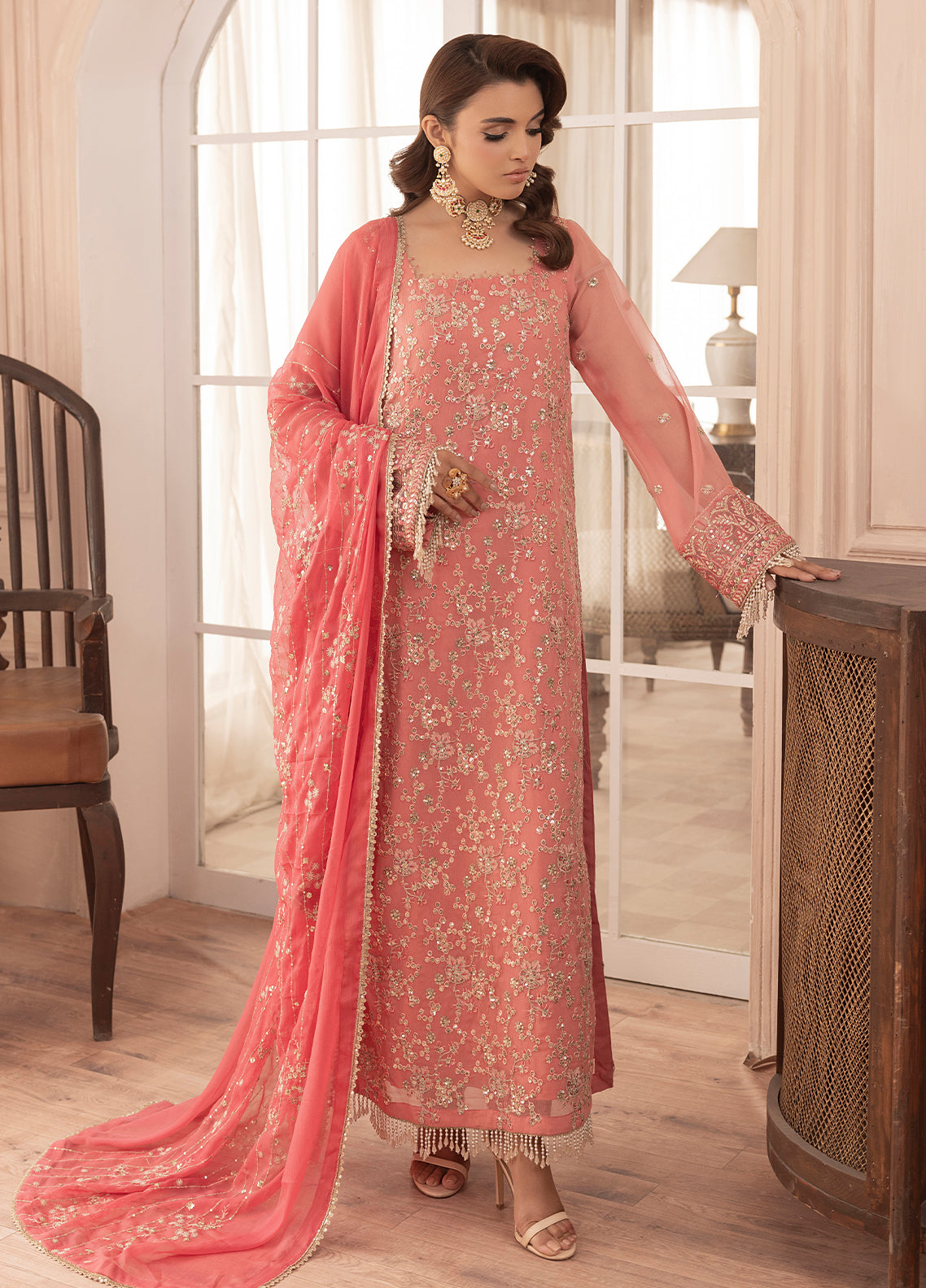 Sahane | Elyssa Festive Chiffon | CT-19003 Rosa - ELYSSA XL Salmon Pink Chiffon