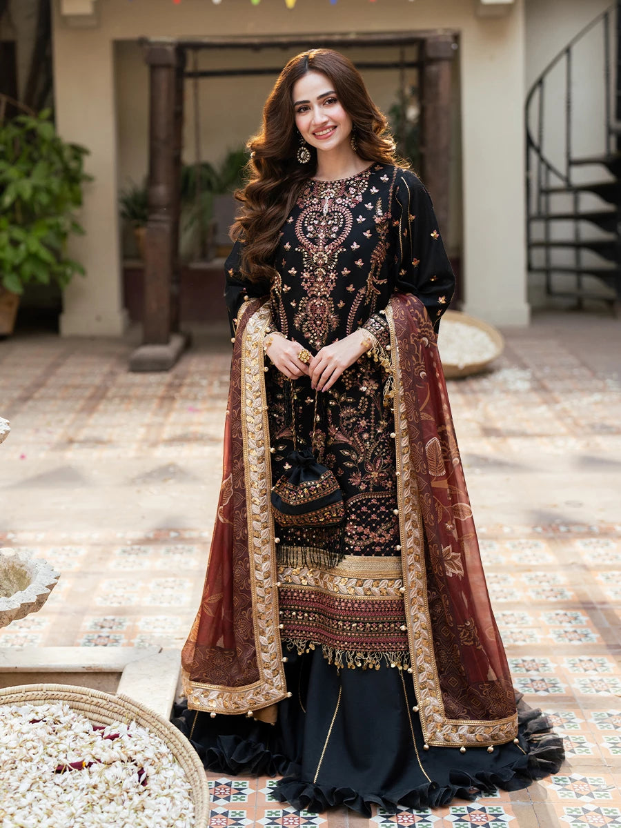 Salitex | Signature Festive Chiffon | SUNW6NO025UT XS Black Khaddi Net