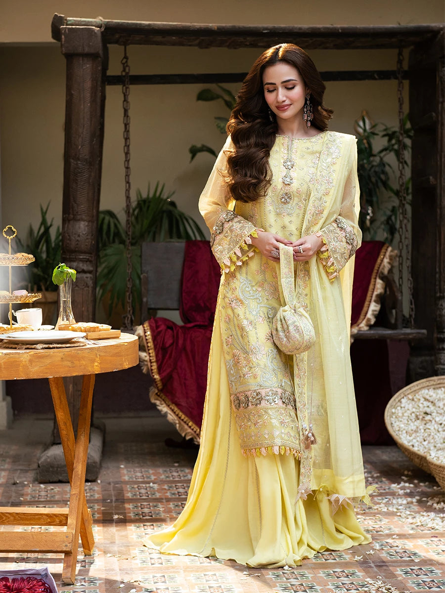 Salitex | Signature Festive Chiffon | SUNW6NO030UT XS Yellow Zari Organza