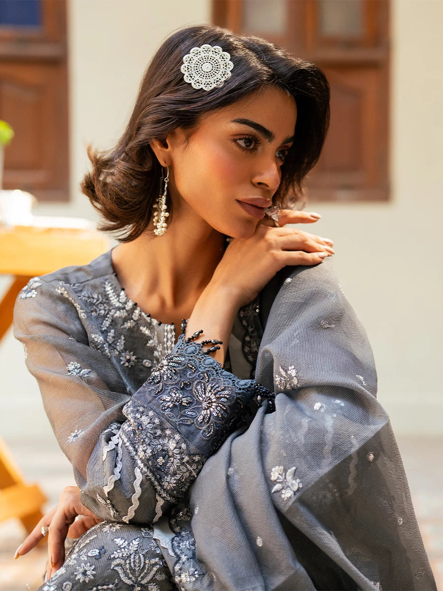 Salitex | Signature Festive Chiffon | SUNW6JI042UT M Gray Khaddi Net
